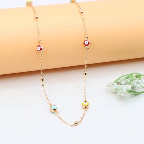 Rose Gold Plated Evil Eye Necklace with Multicolor Beads, XPNL0311 - Picture 1 of 12